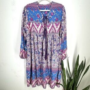 Boho Hippie Midi Dress XL Flower Child Peasant Folk Artisan Festival Lightweight
